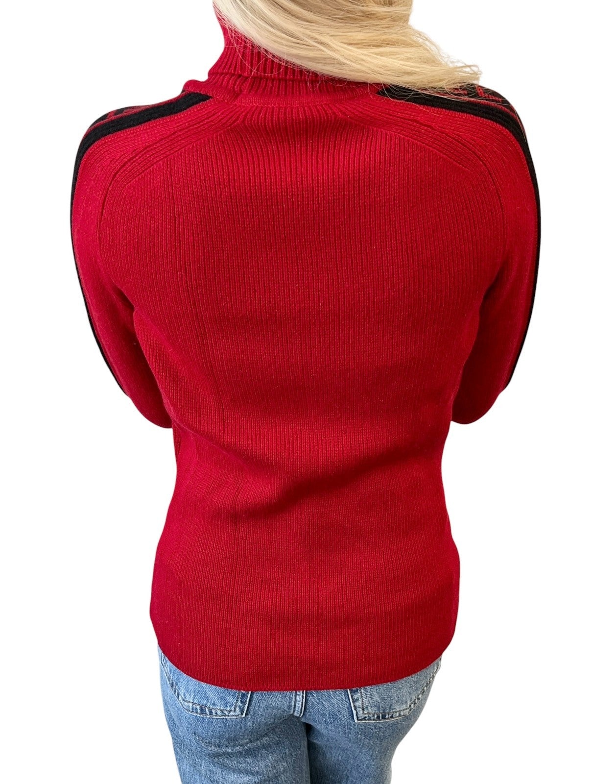 CELINE Vintage Logo Turtleneck Cashmere Knit Sweater Top #S Red 902216