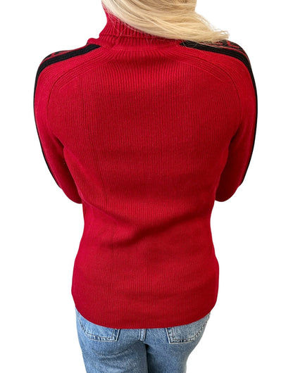 CELINE Vintage Logo Turtleneck Cashmere Knit Sweater Top #S Red 902216