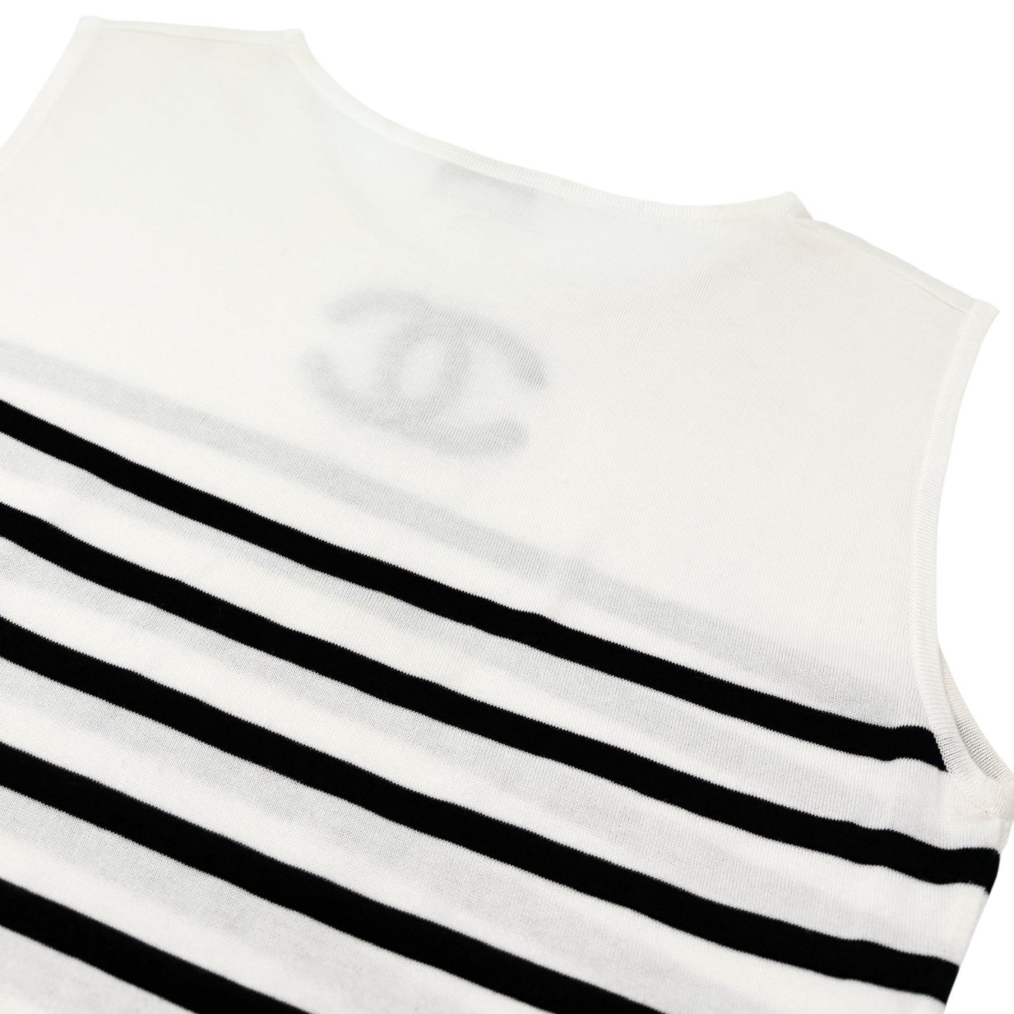CHANEL Vintage 1994 CC Logo Striped Sleeveless Top #40 Tank White Black Cotton