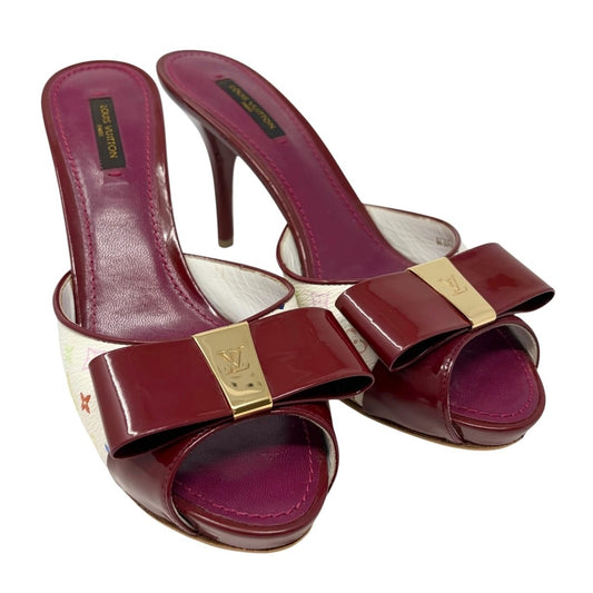 LOUIS VUITTON Vintage Monogram Multicolor Sandals Heels #39 Red 902565