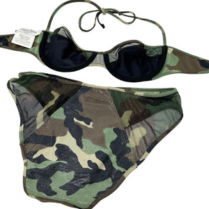 Christian Dior Vintage Logo Swimwear Bikini #38 Green Nylon Camouflage RankAB