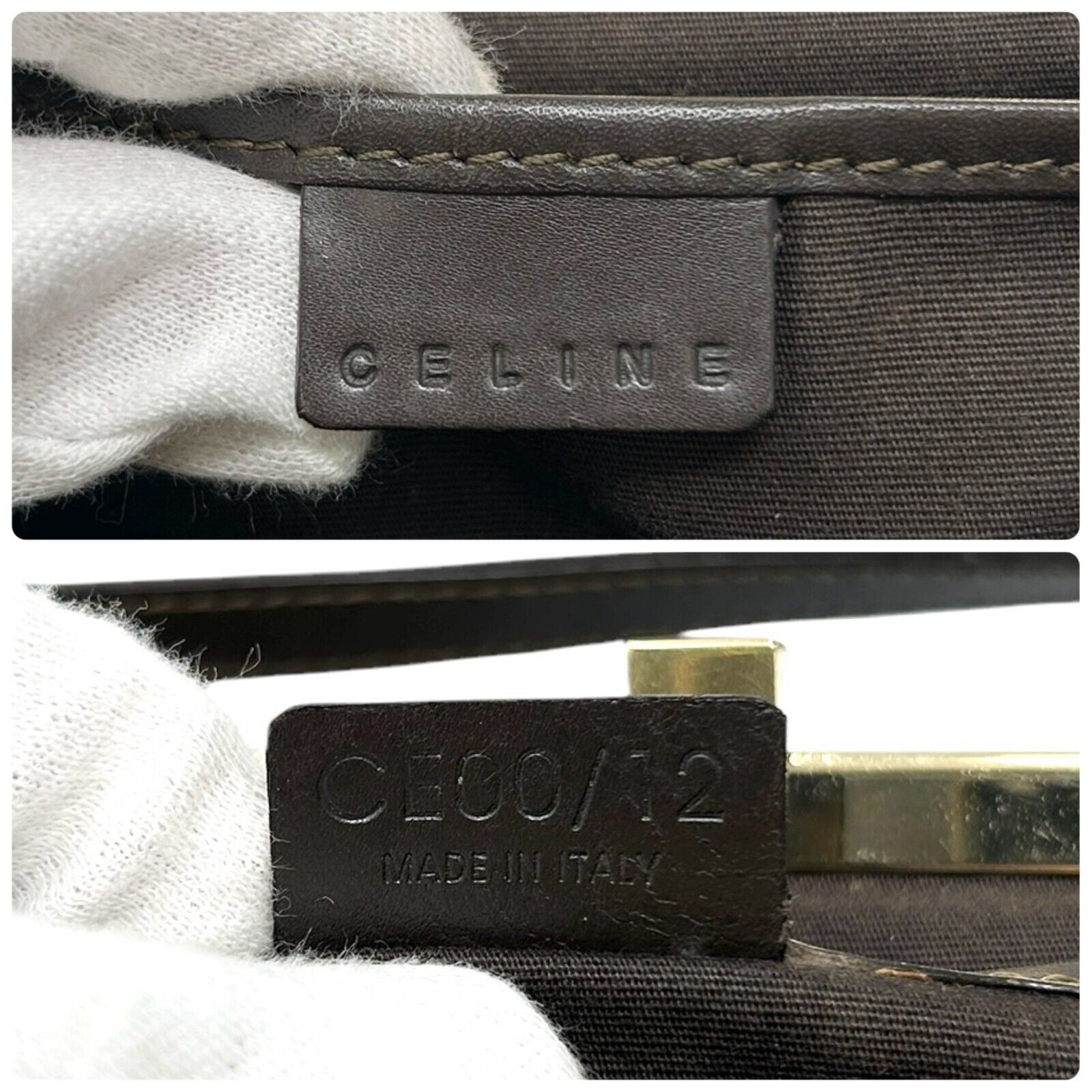 CELINE Vintage Macadam Monogram Logo Shoulder Bag Beige Brown Calf Hair Leather