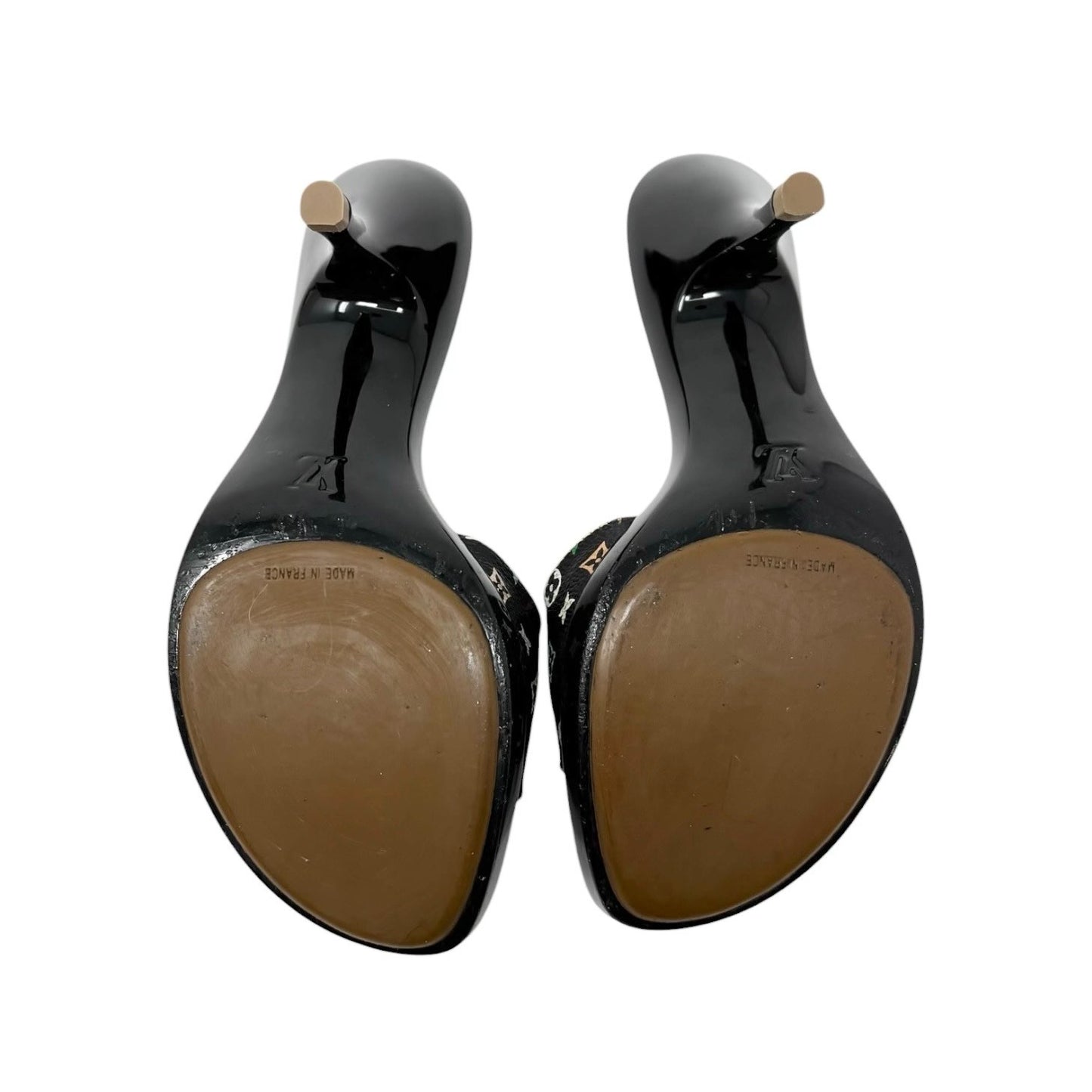 LOUIS VUITTON Vintage Monogram Multicolor Sandals Heels #36.5 Black Brown