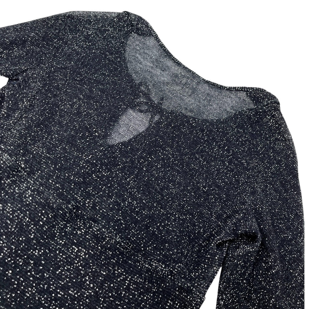 CHANEL Vintage 06A CC Logo Glitter Knit Top Black Wool Cashmere Long Sleeve