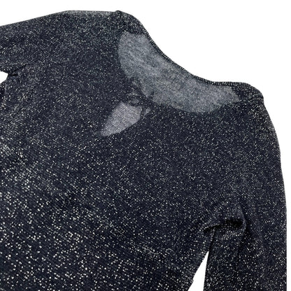 CHANEL Vintage 06A CC Logo Glitter Knit Top Black Wool Cashmere Long Sleeve