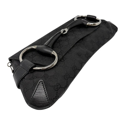 GUCCI Vintage Horsebit GG Monogram Chain Shoulder Bag Black Silver 902485