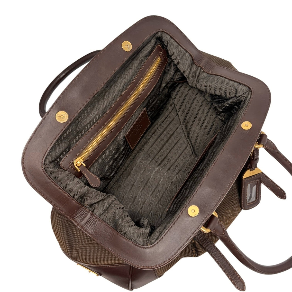 PRADA Vintage Milano Jacquard Shoulder Boston Bag Brown Gold 902455