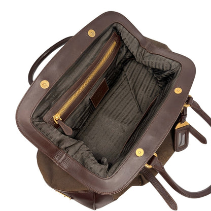 PRADA Vintage Milano Jacquard Shoulder Boston Bag Brown Gold 902455