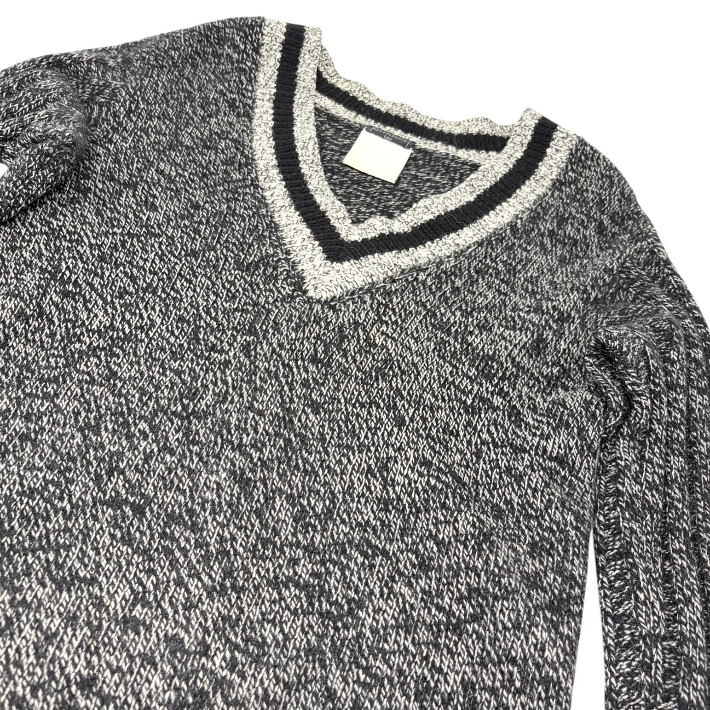 CHANEL Vintage 96A Big CC Logo Knit Cashmere Sweater Top #42 Gray Black 902394