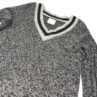 CHANEL Vintage 96A Big CC Logo Knit Cashmere Sweater Top #42 Gray Black 902394