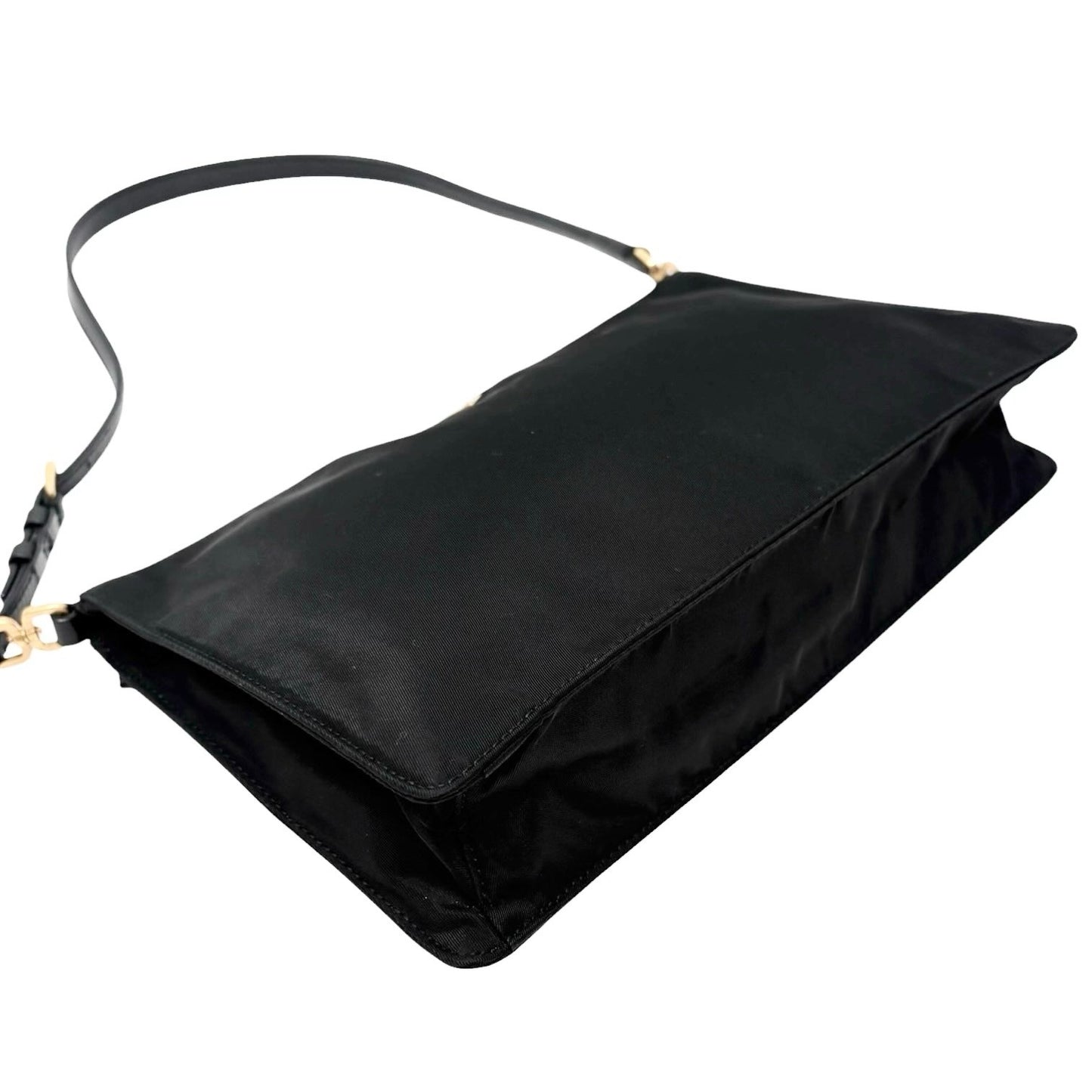 PRADA Vintage Triangle Logo Tessuto Nylon Mini Shoulder Bag Black Gold Leather