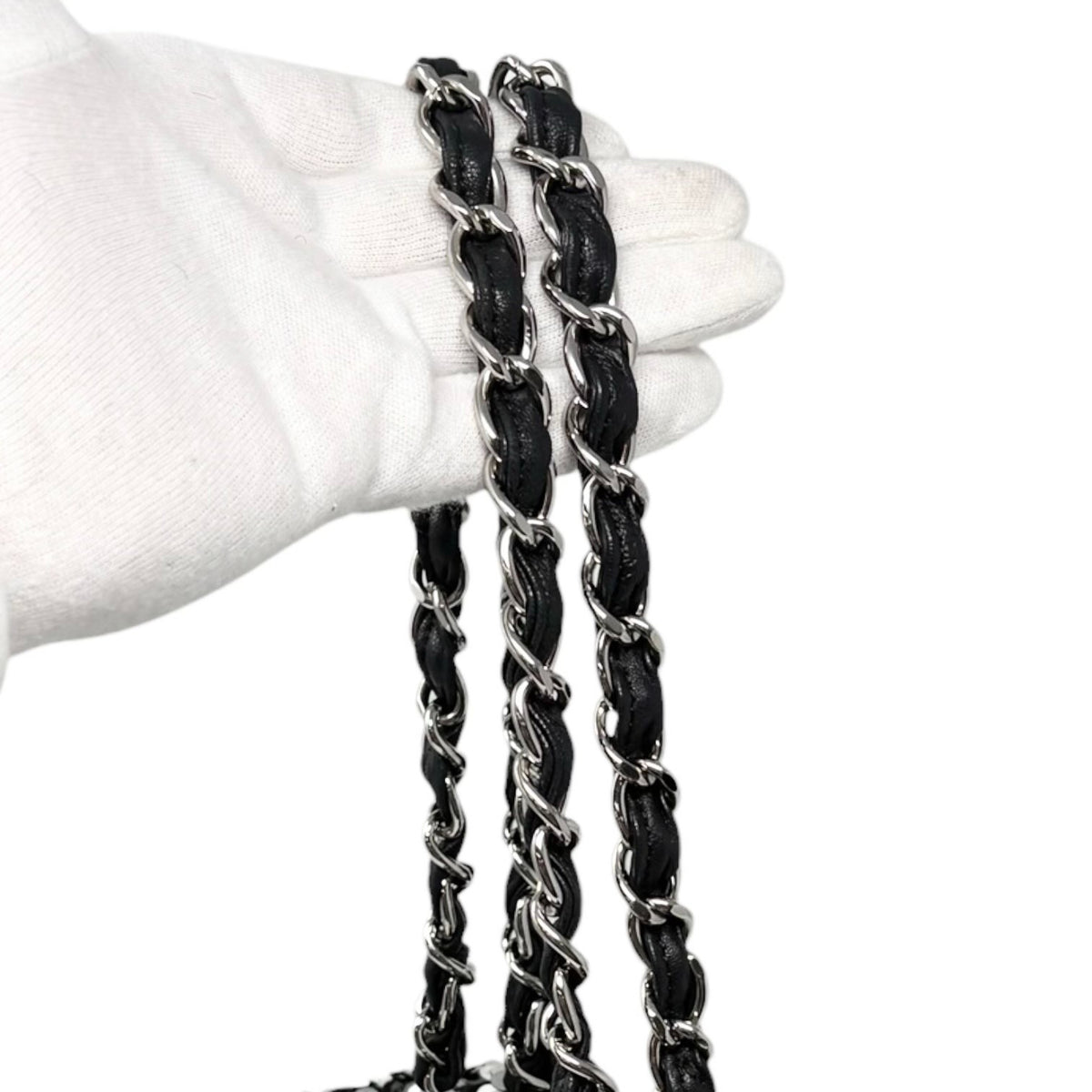 CHANEL Vintage CC Logo Sequins Chain Shoulder Bag Black Silver Leather 902342