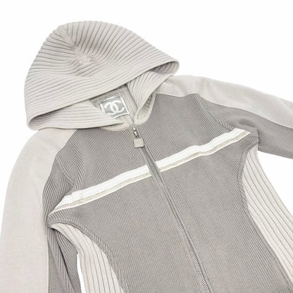 CHANEL Sport Vintage 04A CC Logo Knit Zip Hoodie Jacket Top #38 Gray 901826