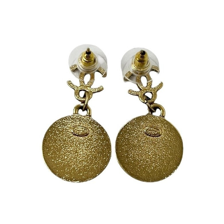CHANEL Vintage 01P CC Logo Star Studded Earring Gold Orange Accessory