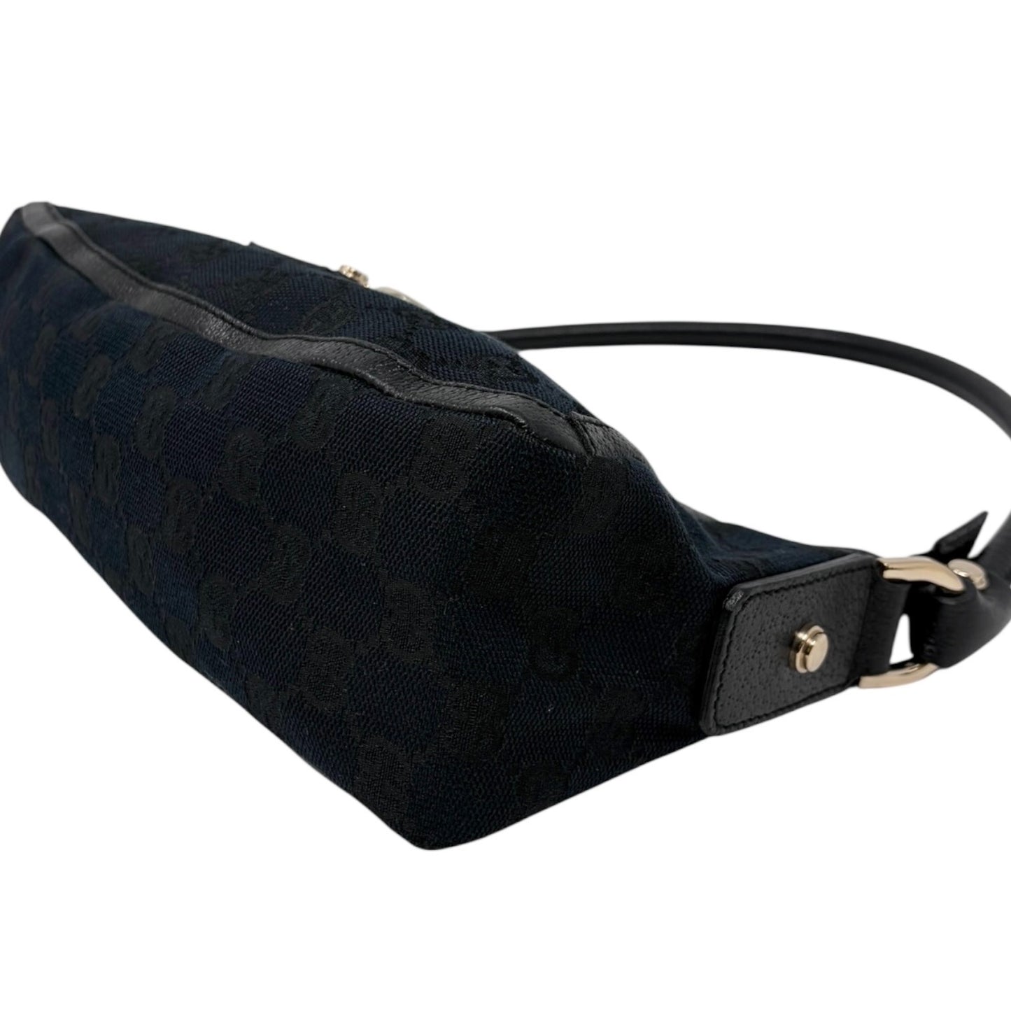 GUCCI Vintage GG Monogram Logo Abbey Shoulder Bag Zip Black Gold Canvas Leather