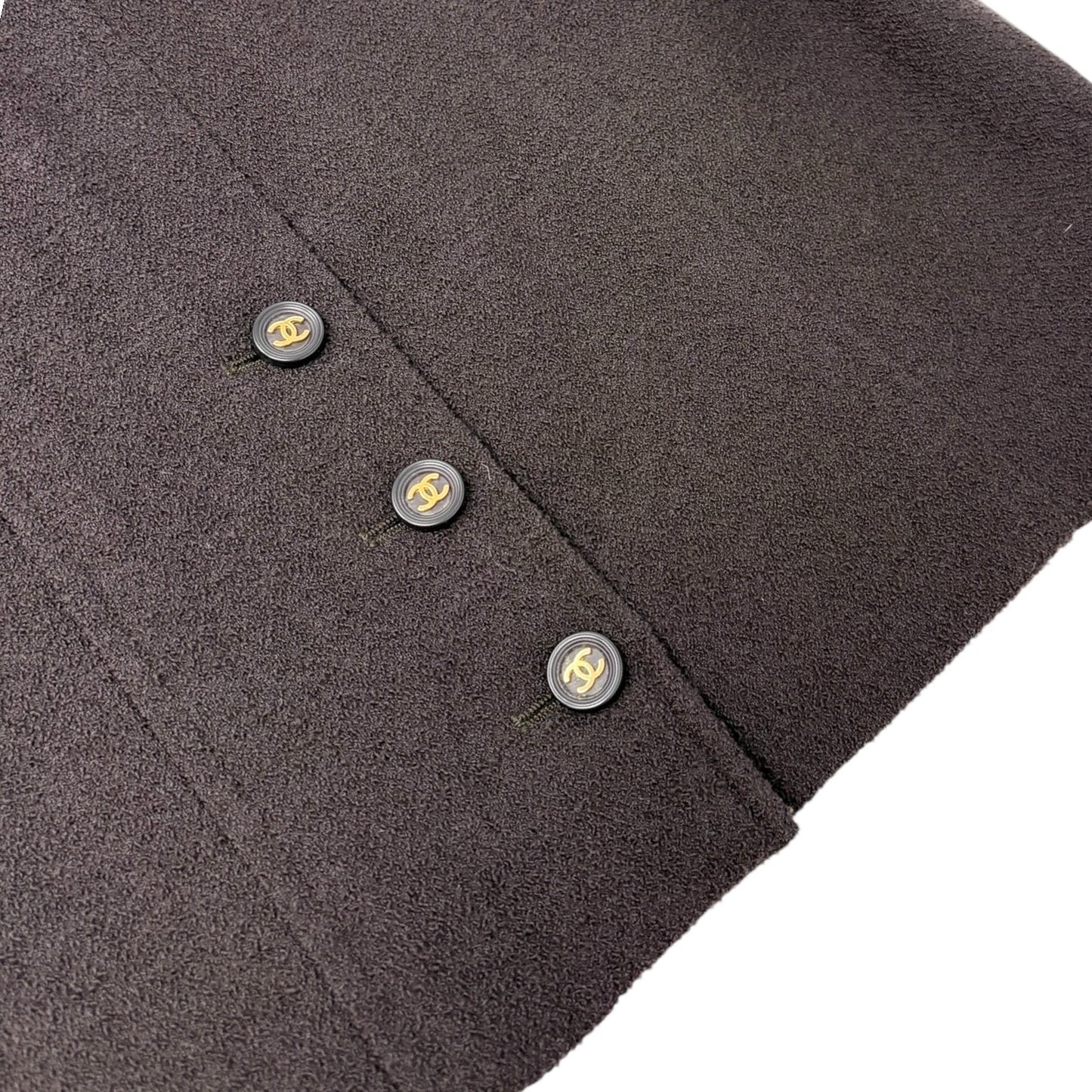CHANEL Vintage 95A Tweed Suits Jacket Skirt #40 Wool Button Brown Gold