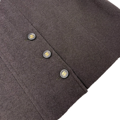 CHANEL Vintage 95A Tweed Suits Jacket Skirt #40 Wool Button Brown Gold