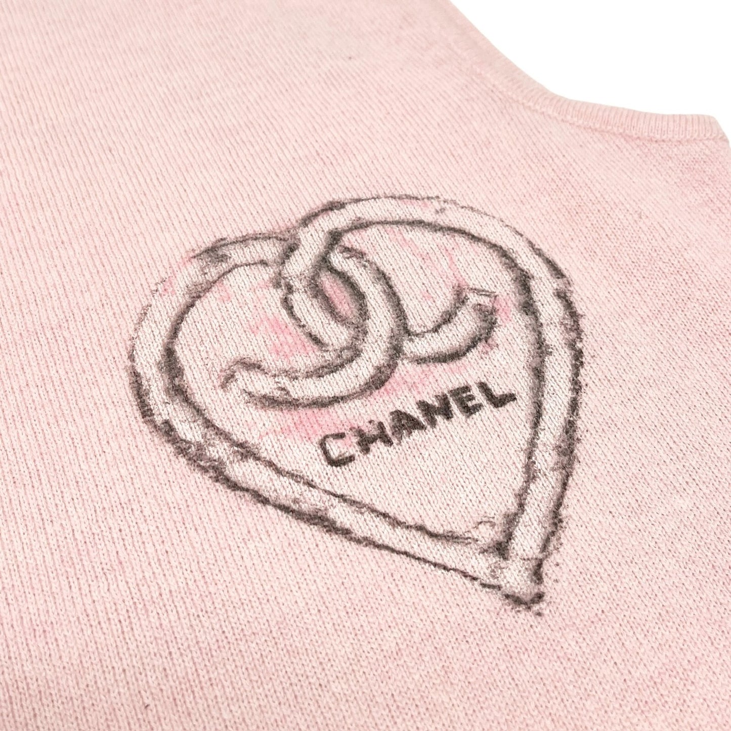 CHANEL Vintage 09C CC Mark Logo Heart Knit Tank Top #34 Pink Cashmere Rank AB+