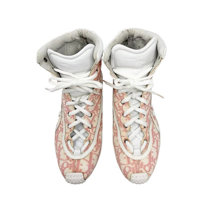 Christian Dior Vintage Trotter Monogram High-top Sneakers #37 Pink White 902257