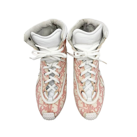 Christian Dior Vintage Trotter Monogram High-top Sneakers #37 Pink White 902257