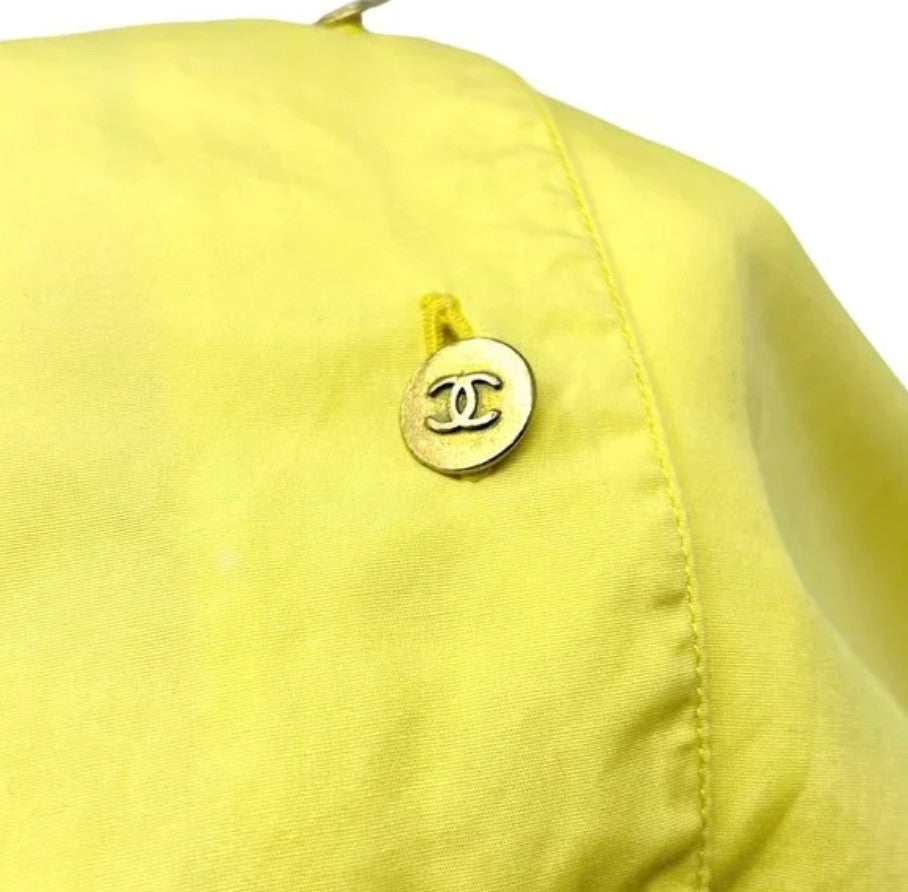 CHANEL Vintage P04883 CC Logo Shirt Top #36 Yellow Gold Cotton Button