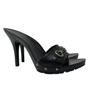 Christian Dior Vintage Logo Sandals Heels Mules #37.5-38 Black Silver Plastic