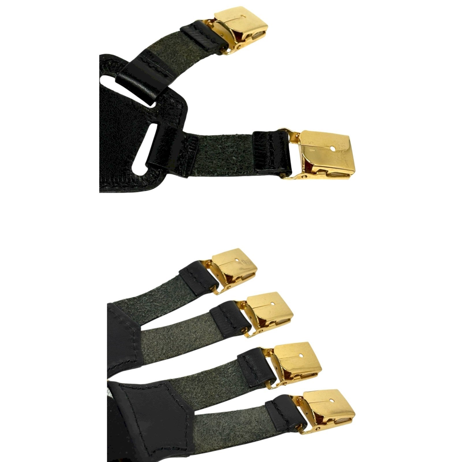 CHANEL Vintage 1994 CC Logo Letter Suspender Belt Black White Cotton Leather