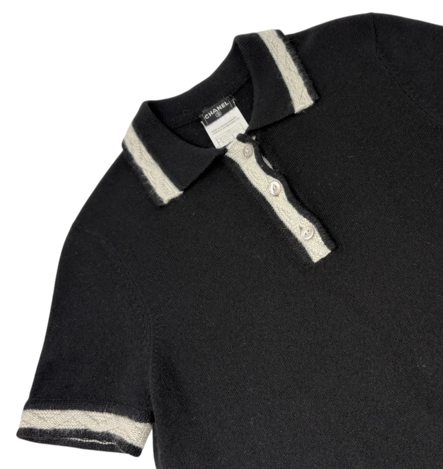 CHANEL Vintage 04A CC Logo Knit Polo Shirt Top Sweater #38 Cashmere Black