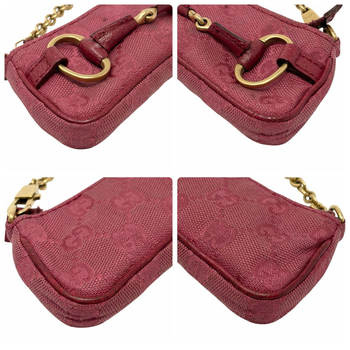 GUCCI Vintage Horsebit GG Monogram Micro Bag Pouch Pink Gold Canvas 901845