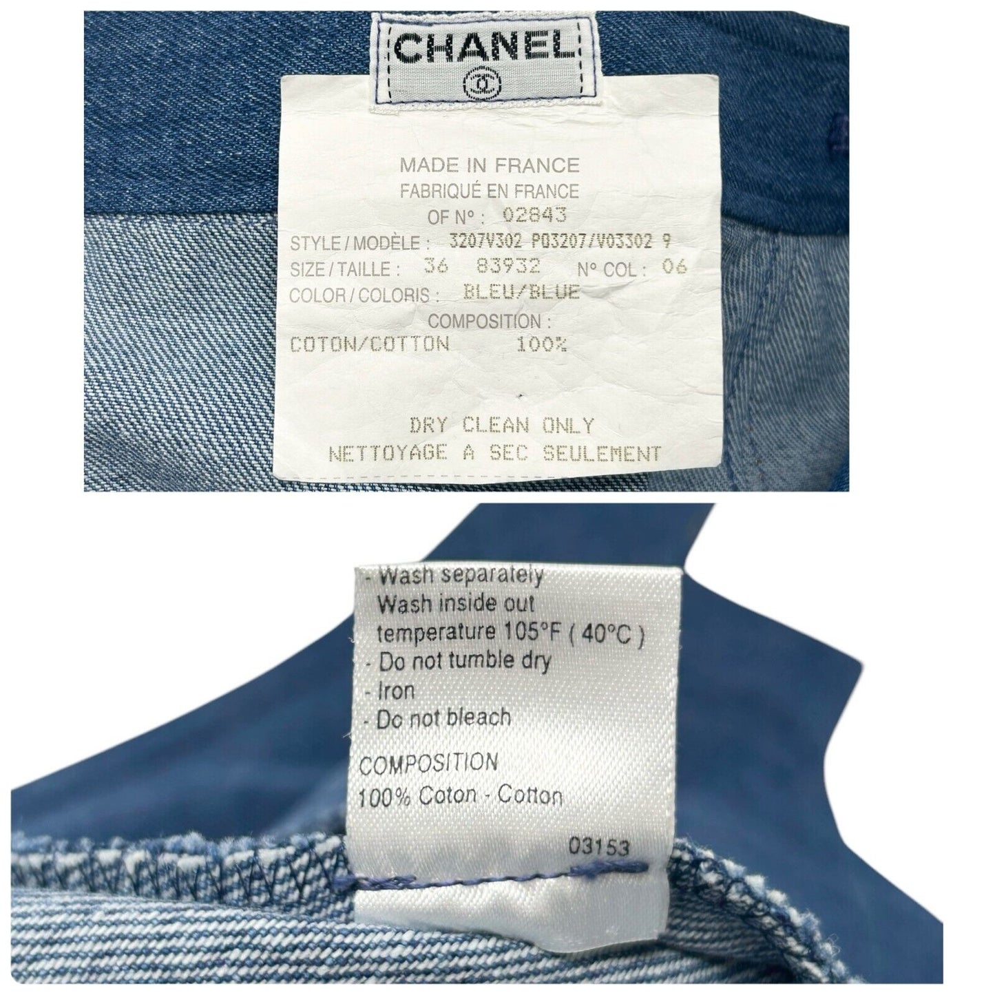 CHANEL Vintage P03207 CC Mark Logo Denim Skirt #36 Blue Gold Cotton Button