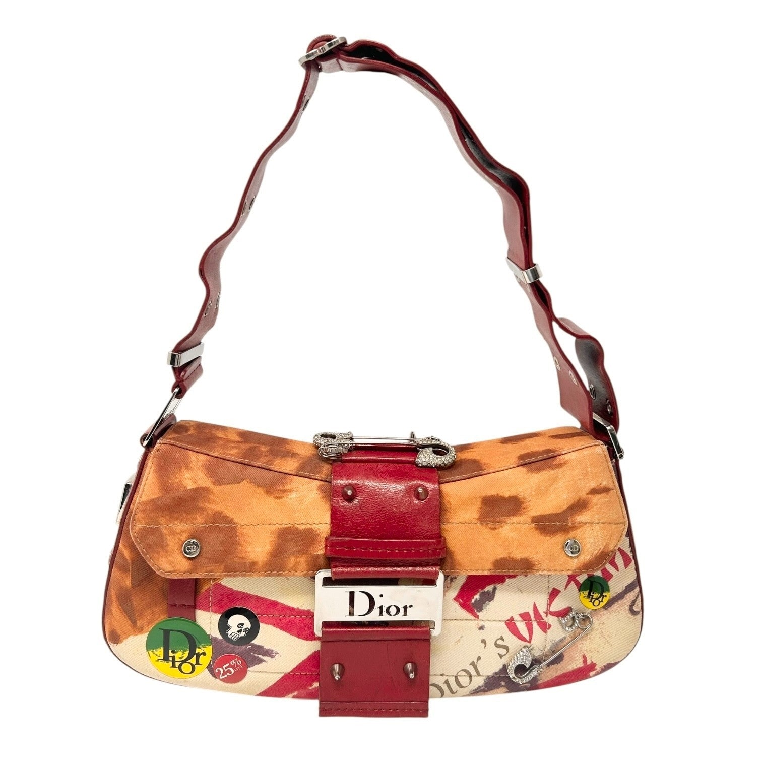 Christian Dior Vintage 2003 Logo Street Chic Columbus Victim Shoulder Bag Red