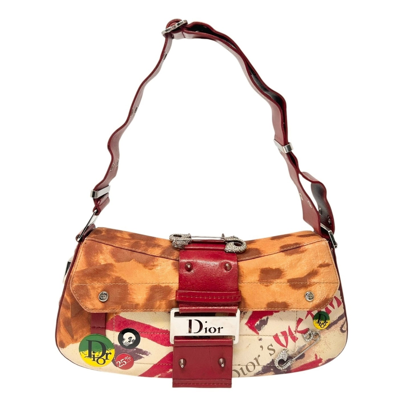 Christian Dior Vintage 2003 Logo Street Chic Columbus Victim Shoulder Bag Red