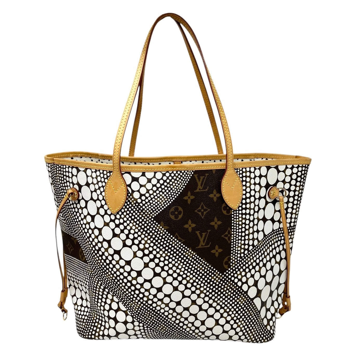 LOUIS VUITTON Vintage Monogram Neverfull MM Yayoi Kusama Tote Bag Dots White