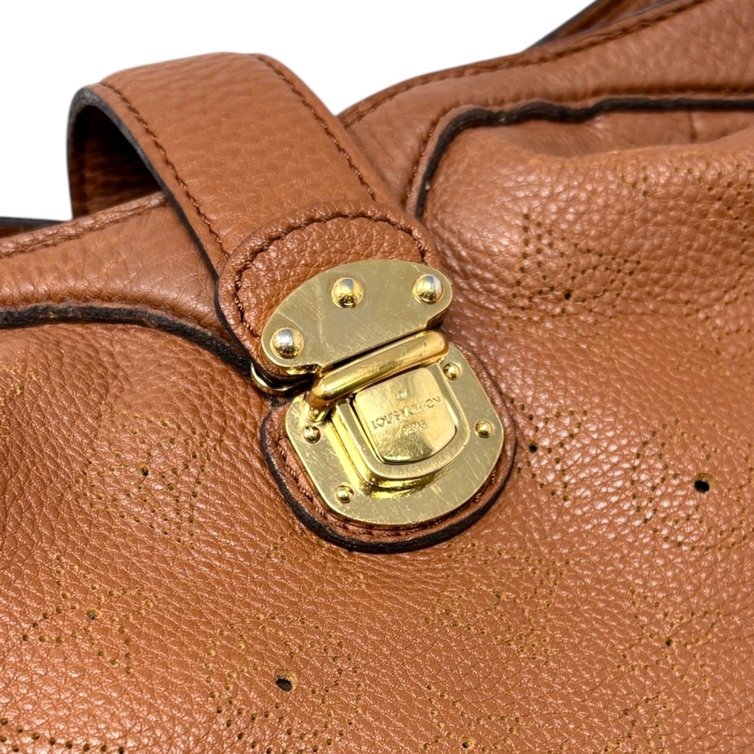 LOUIS VUITTON Vintage LV Monogram Mahina Crossbody Bag Brown Gold Leather