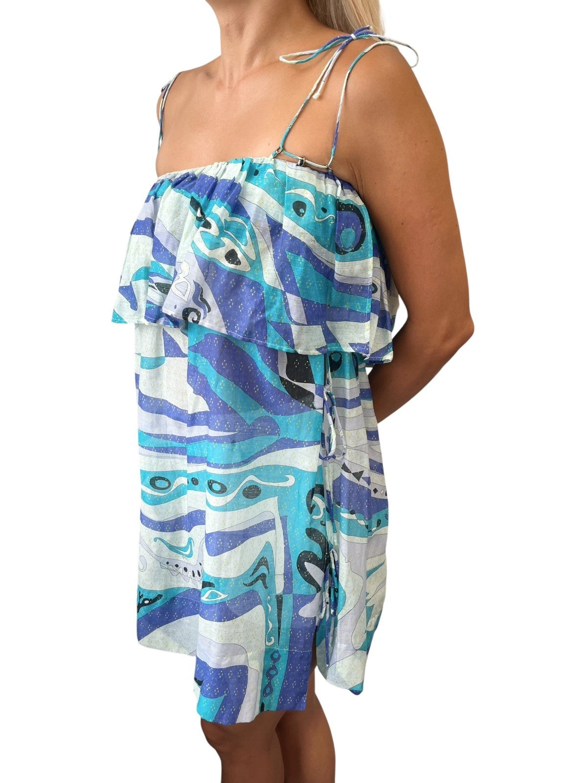 EMILIO PUCCI Vintage Logo Multicolor Camisole One-Piece Dress #40 Blue Cotton