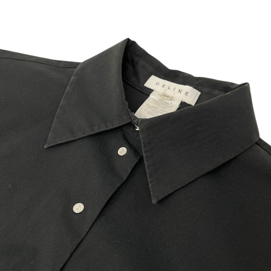 CELINE Vintage Macadam Logo Black Shirt #38 Blouse Top Black Silver Cotton