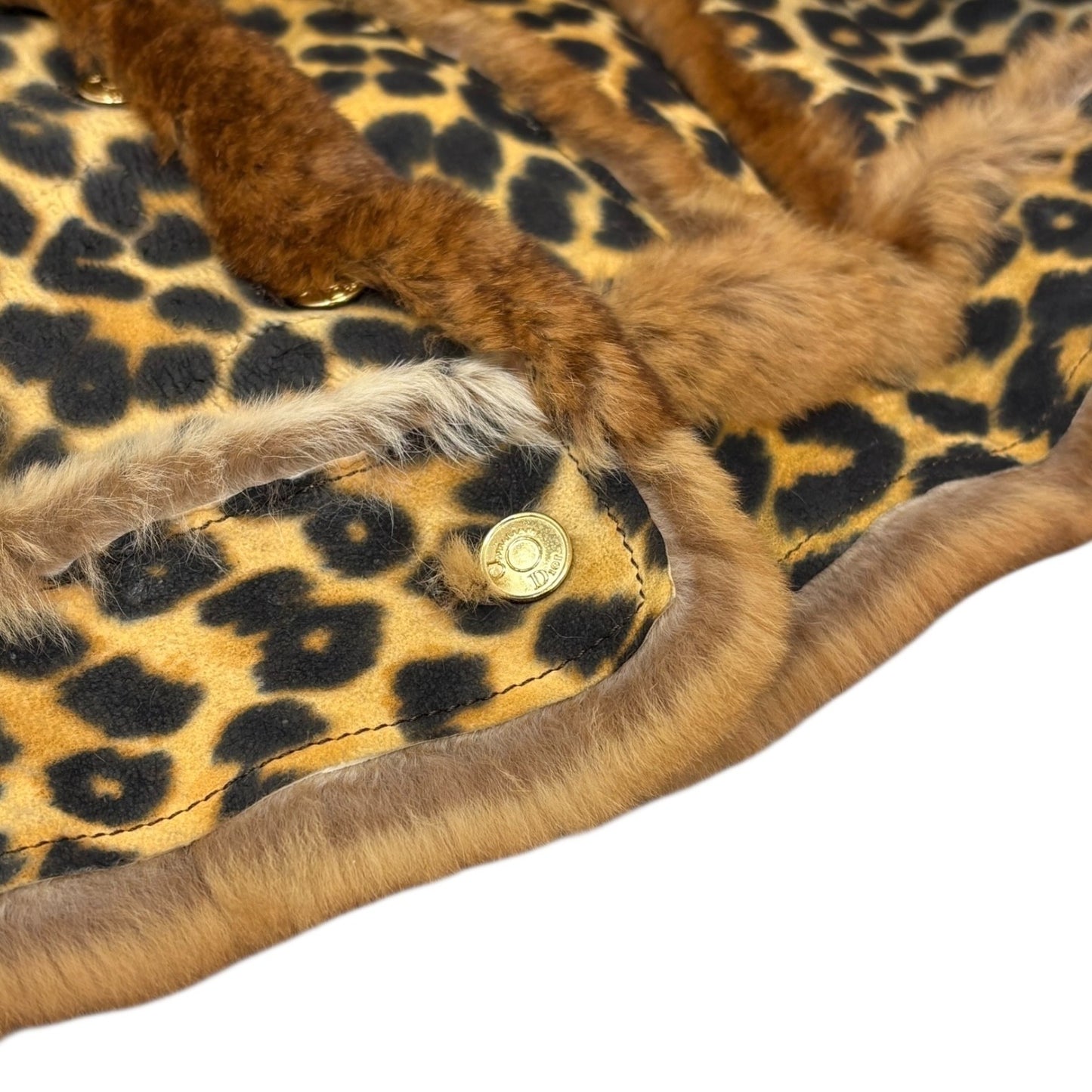 Christian Dior Vintage Leopard Shearling Fur Jacket Top #40 Brown Leather