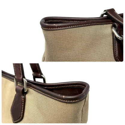 PRADA Vintage Jacquard Logo Tote Bag Brown Silver Canvas Leather 902911