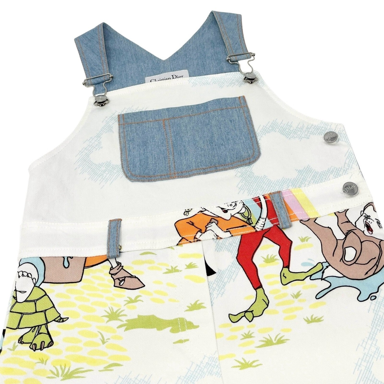 Christian Dior Vintage Cartoon Denim Rompers #8A Overalls Skirt Blue Cotton