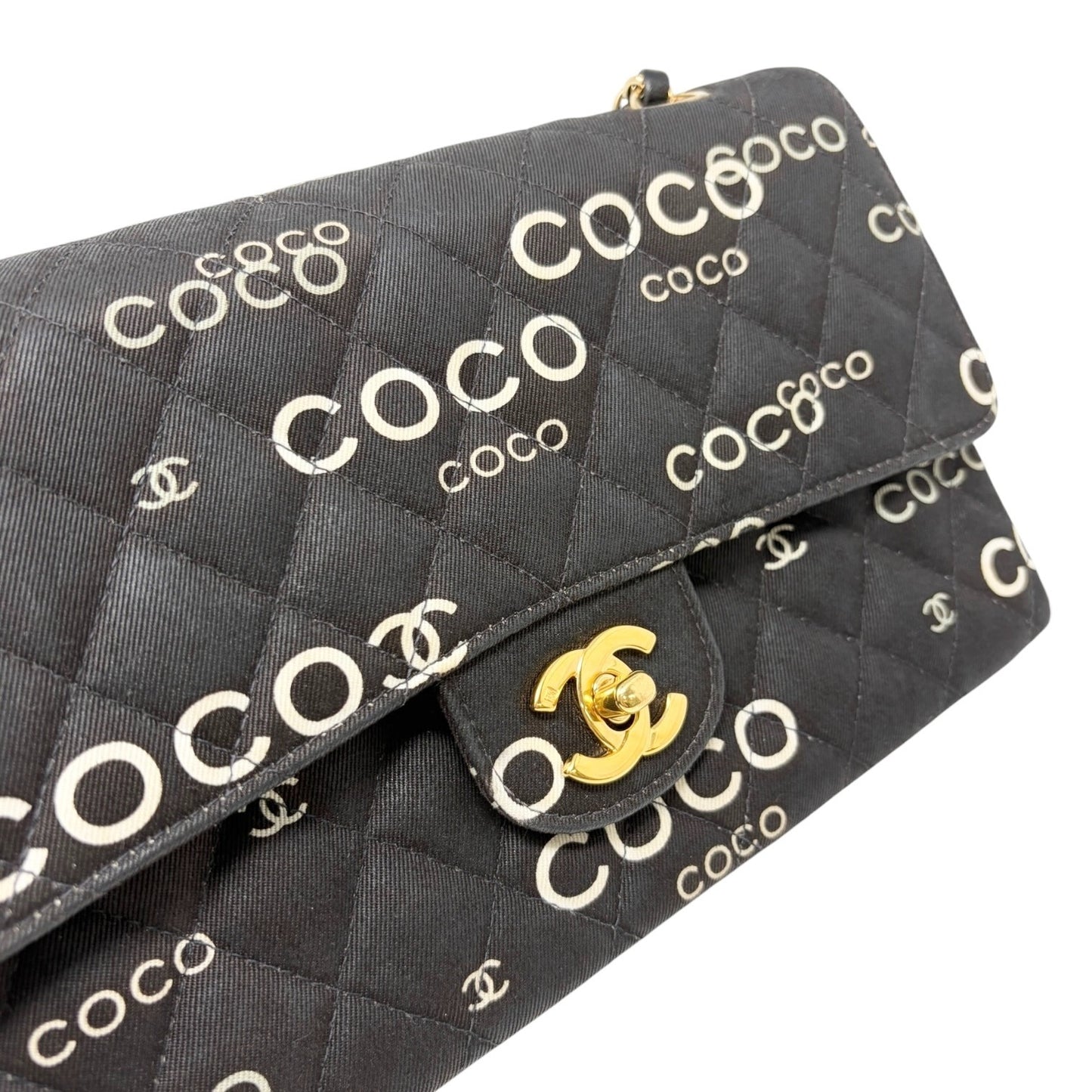 CHANEL Vintage CC Logo Print Turnlock Quilted Chain Shoulder Bag Black 902275