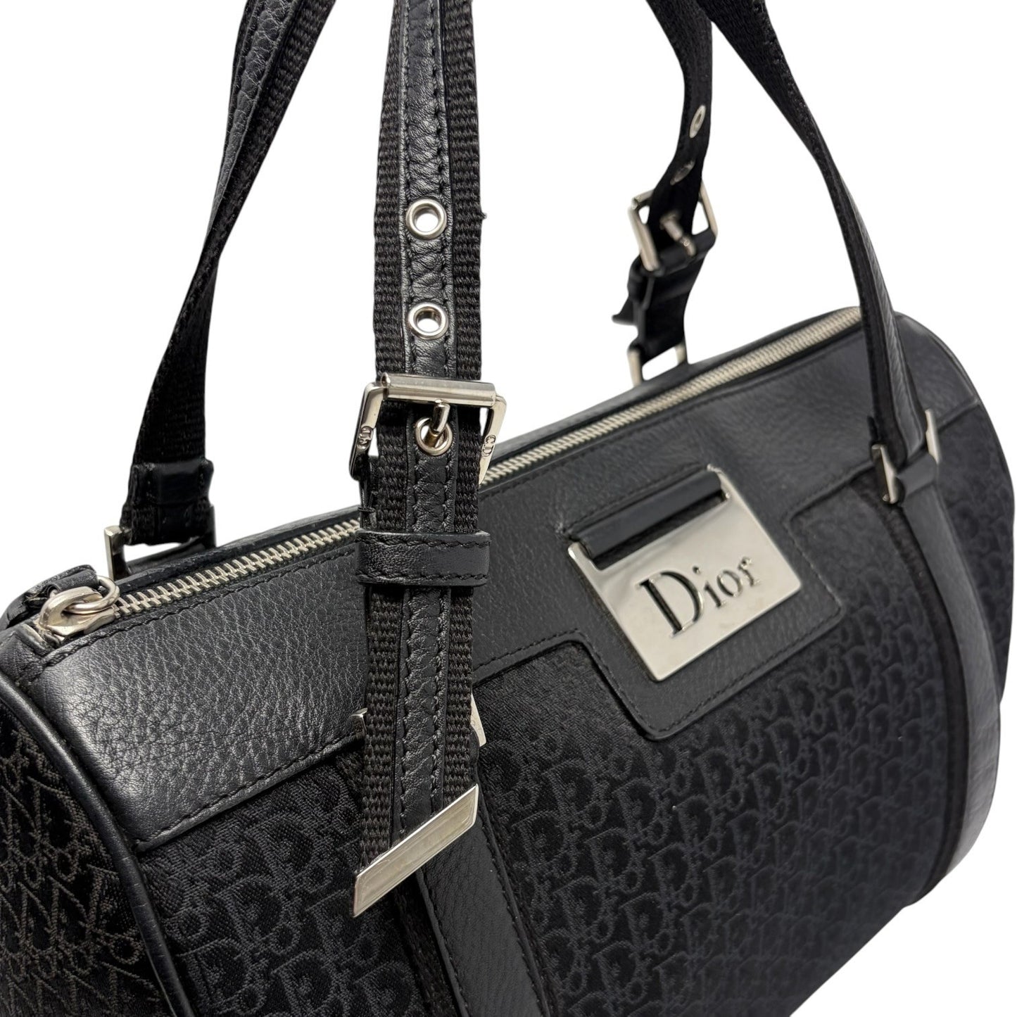 Christian Dior Street Chic Trotter Monogram Boston Bag Black Canvas 902442