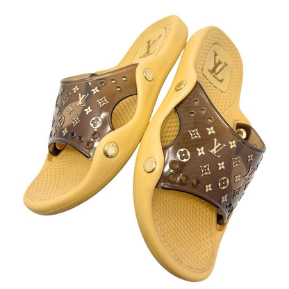 LOUIS VUITTON Vintage Monogram Rubber Slide Sandals #36 Brown Beige 902544