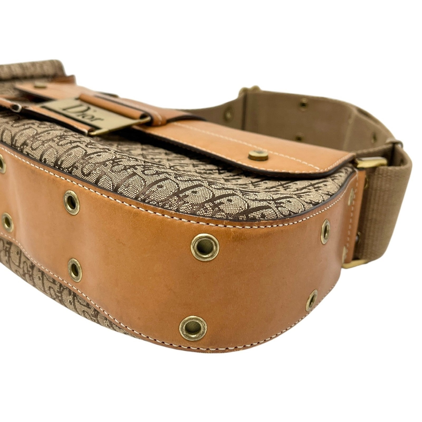 Christian Dior Vintage Trotter Monogram Street Chic Columbus Shoulder Bag Beige