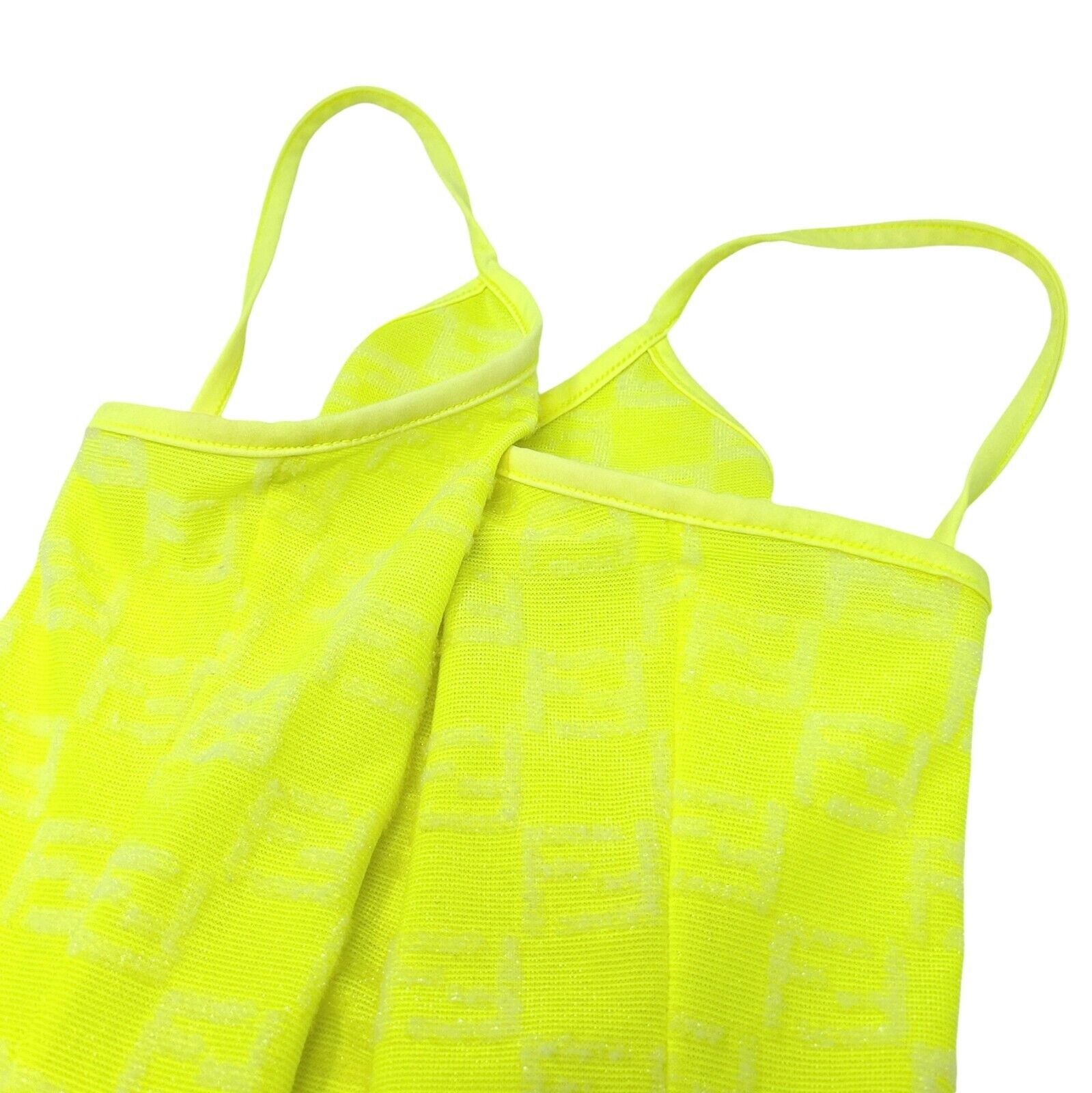 FENDI Vintage Zucchino FF Logo Camisole Skirt Set #42 #40 Yellow Nylon Rank AB+