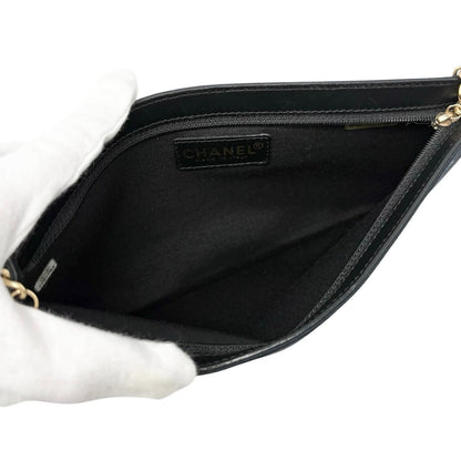 CHANEL Vintage CC Logo Icon Print Canvas Shoulder Bag Pochette Dark Blue Chain