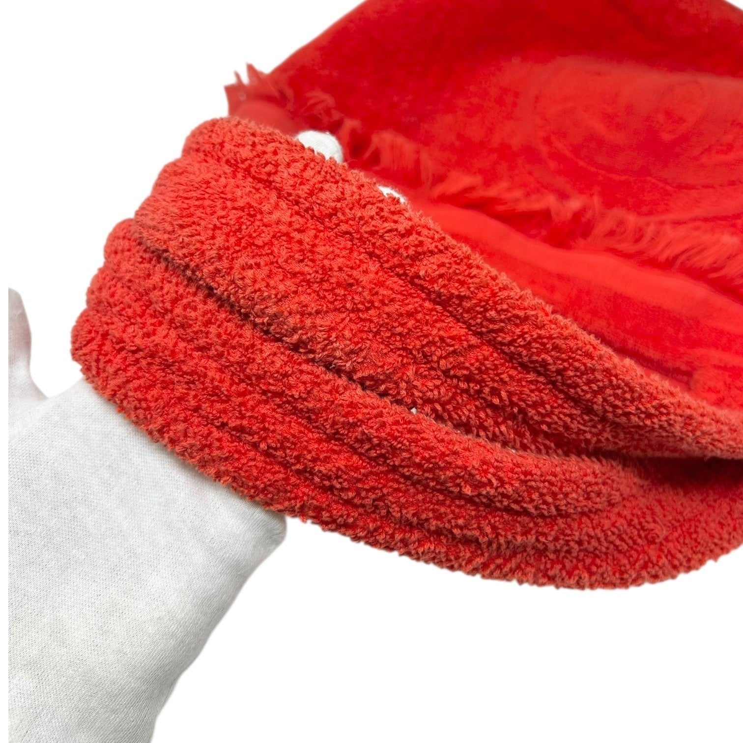 CHANEL Vintage CC Logo Beach Tote Shoulder Bag Red Cotton Terry Cloth Fringe