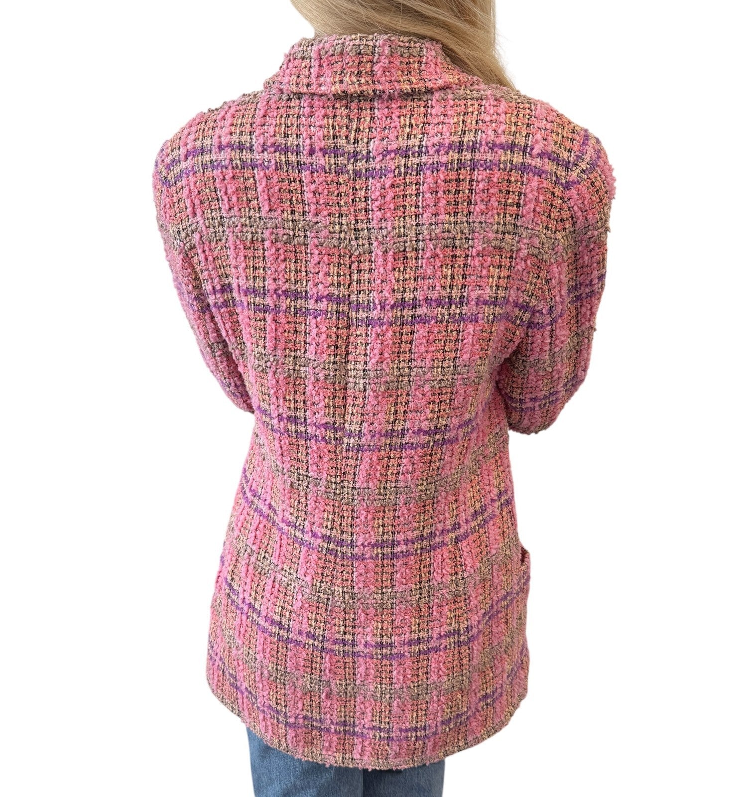 CHANEL Vintage 94A CC Logo Button Tweed Blazer Jacket Pink Multicolor Wool