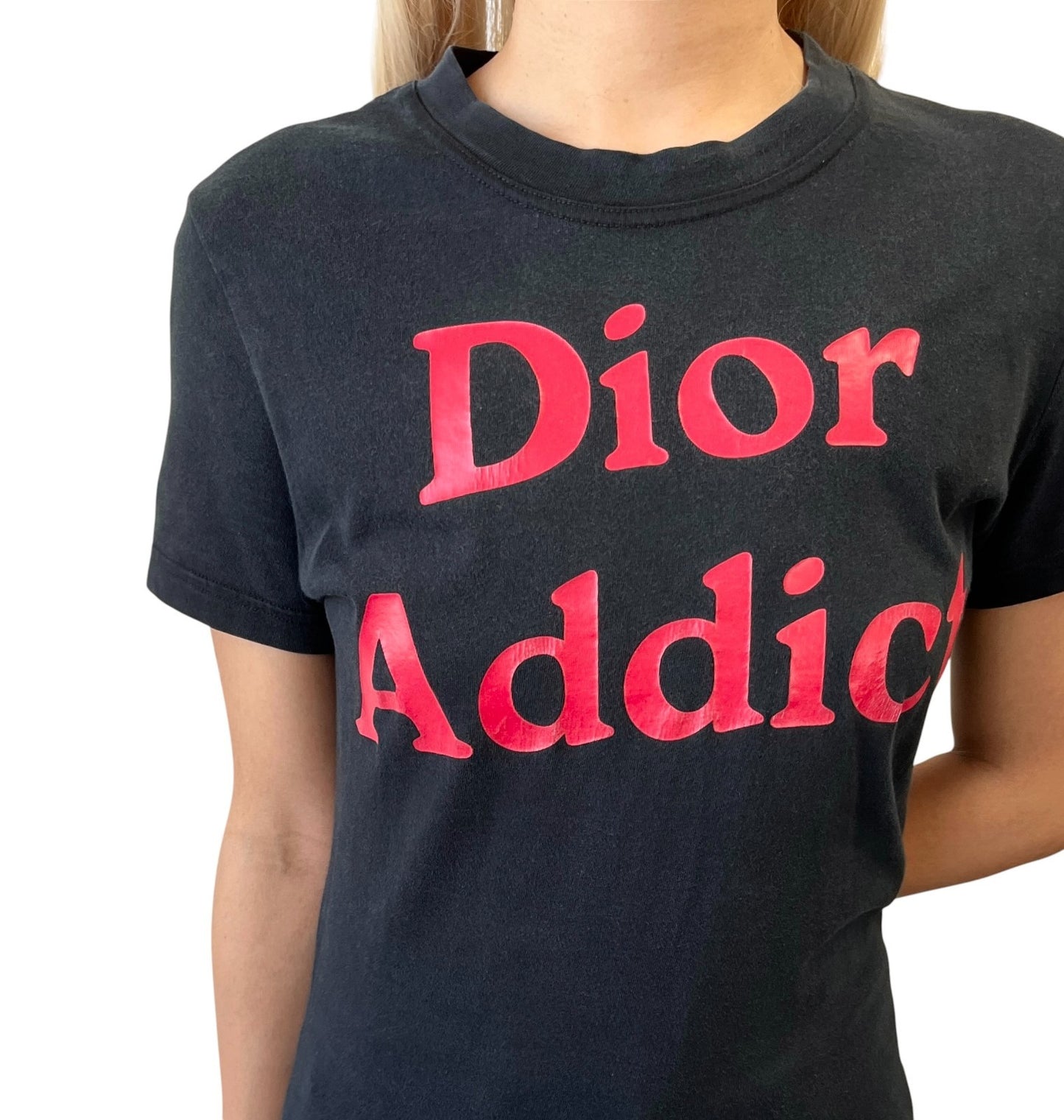 Christian Dior Vintage 2002 Addict Big Logo T-shirt Top #42 Black Red 902214