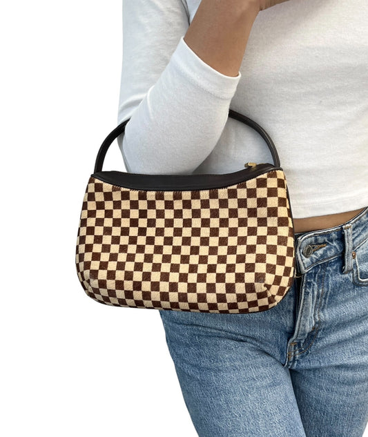 LOUIS VUITTON Vintage Damier Sauvage Tigre Pony Calf Hair Mini Bag Brown Beige