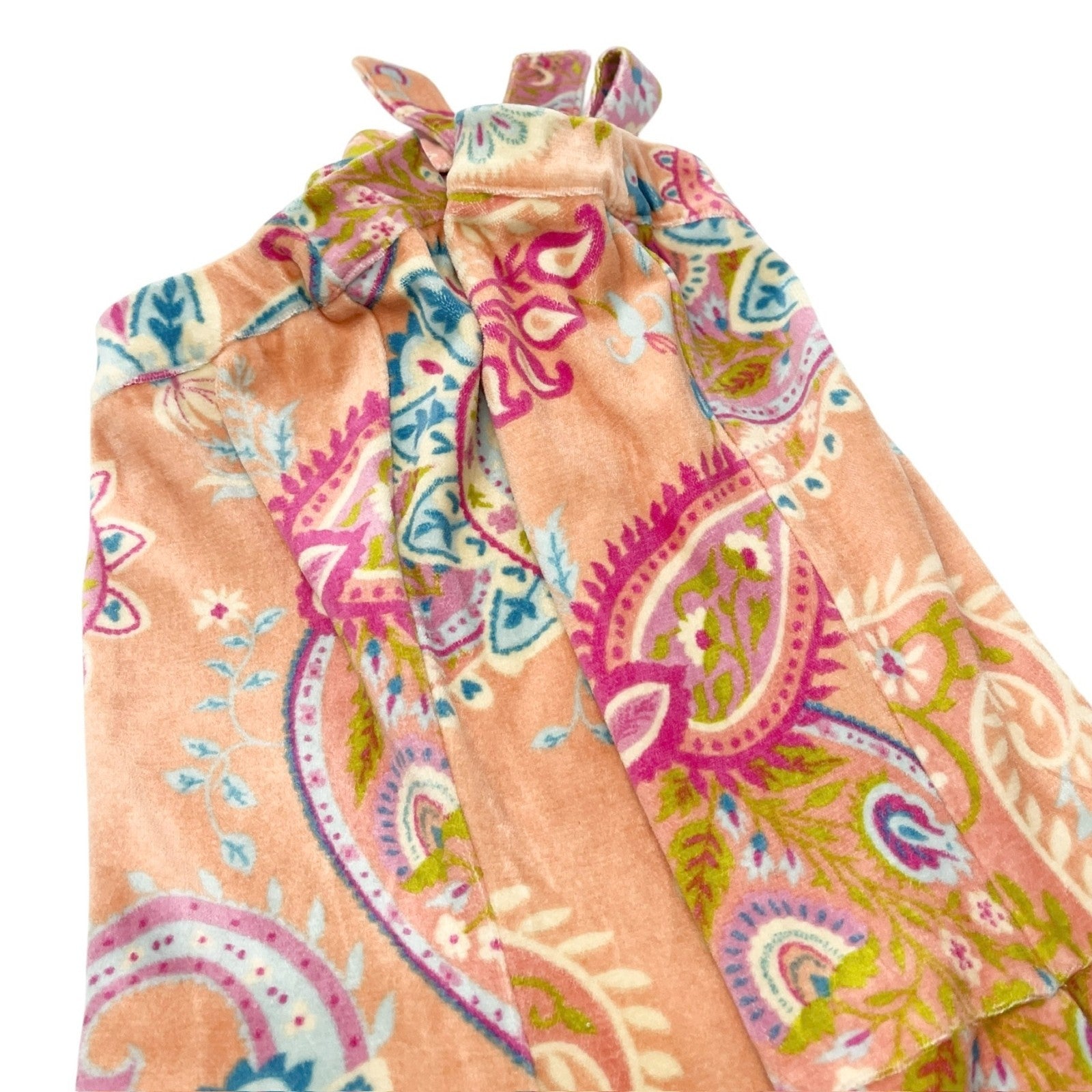 Christian Dior Vintage Velour Dress #40 One-Piece Paisley Ribbon Pink Cotton